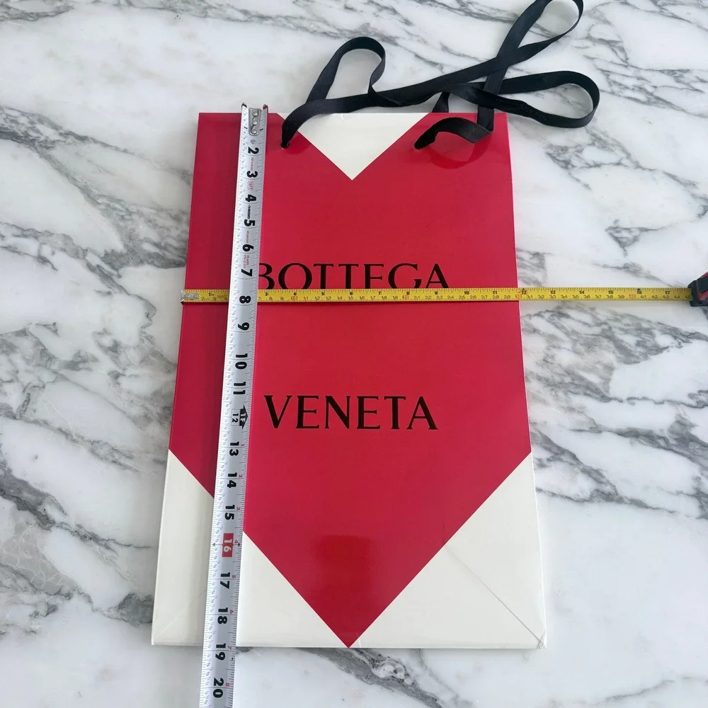 Bottega Veneta Red White Heart Glossy Shopping Gift Bag Ribbon Handles 19